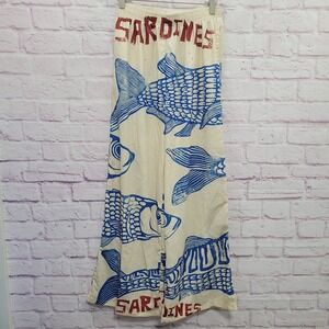 Nice To Meet You Sardines Print Wide Leg Pants Womens S Quirky Coastal Cottage